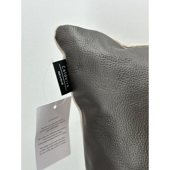 Caldeira Brown Leather Feathers Filled Throw Pillow U.K Made 22”x15” - Picture 5 of 12